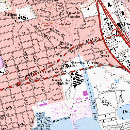 Topographic Map of Bayview Terrace Elementary School, CA