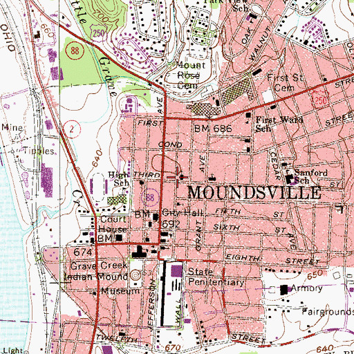 Topographic Map of City of Moundsville, WV