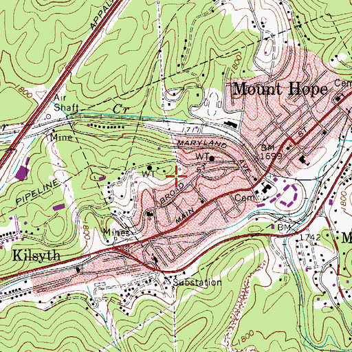 Topographic Map of City of Mount Hope, WV