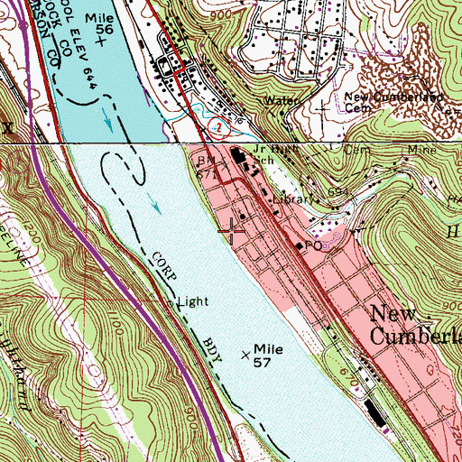 Topographic Map of City of New Cumberland, WV