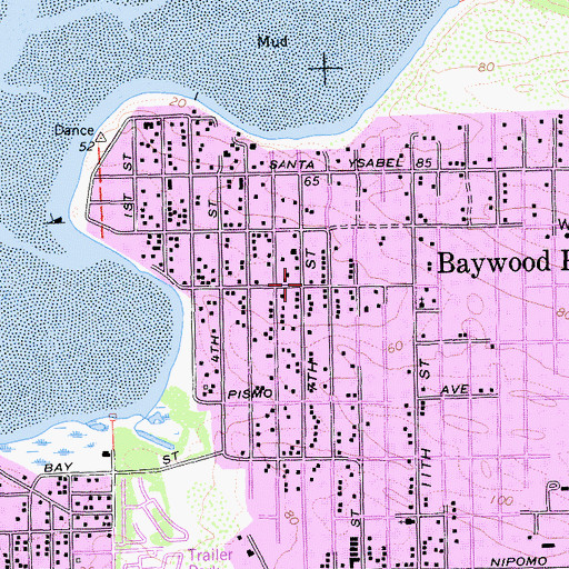 Topographic Map of Baywood Park, CA