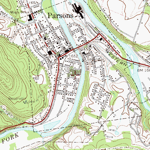 Topographic Map of City of Parsons, WV