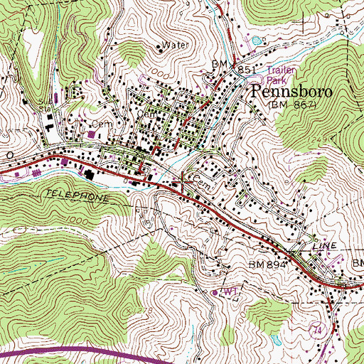 Topographic Map of City of Pennsboro, WV