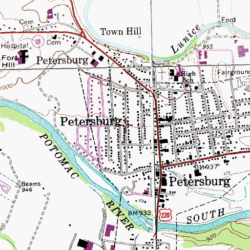 Topographic Map of City of Petersburg, WV
