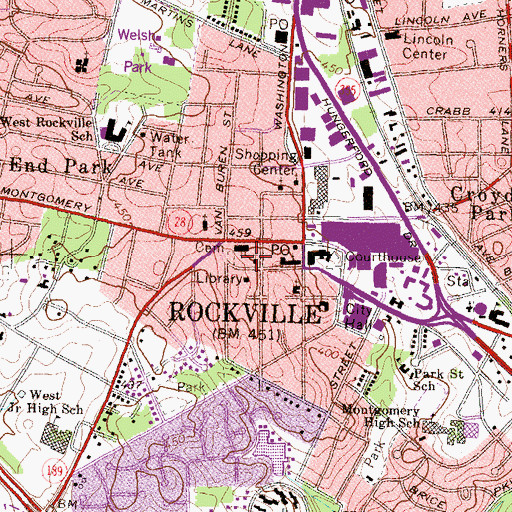 Topographic Map of City of Rockville, MD