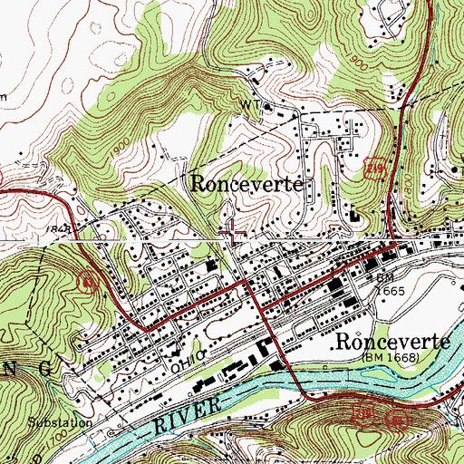 Topographic Map of City of Ronceverte, WV