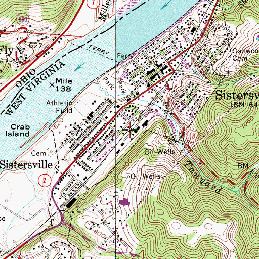 Topographic Map of City of Sistersville, WV
