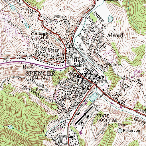 Topographic Map of City of Spencer, WV