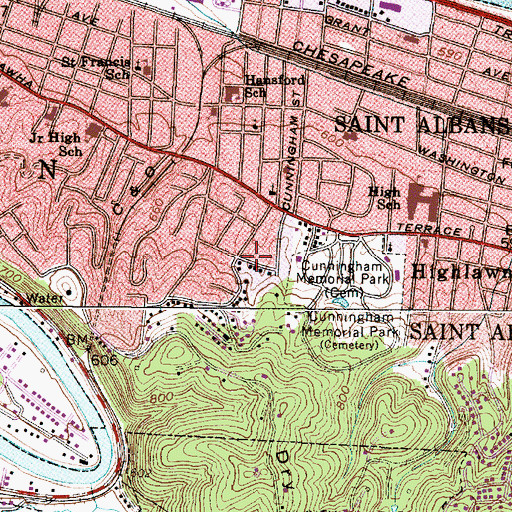 Topographic Map of City of Saint Albans, WV