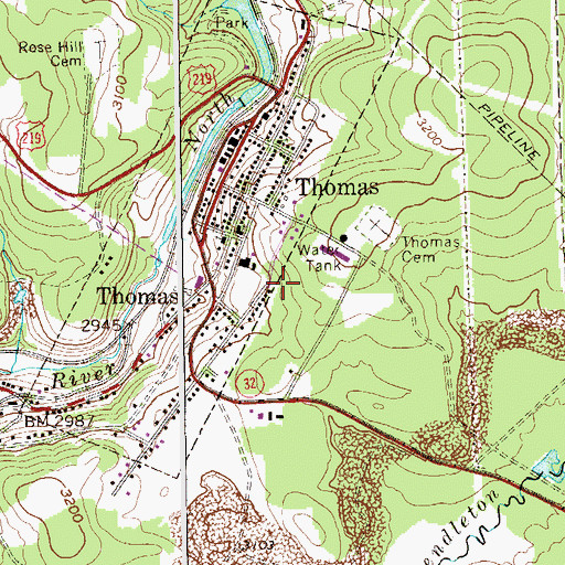 Topographic Map of City of Thomas, WV