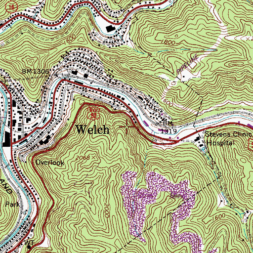 Topographic Map of City of Welch, WV
