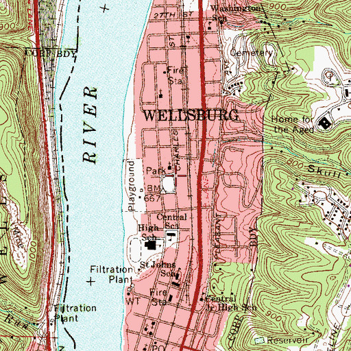 Topographic Map of City of Wellsburg, WV