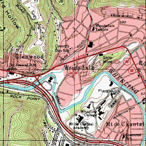 Topographic Map of City of Wheeling, WV