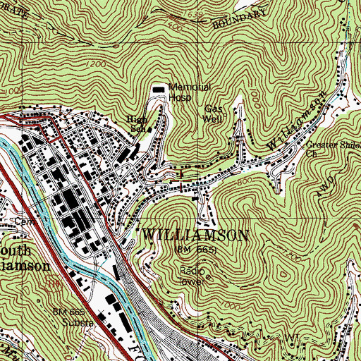 Topographic Map of City of Williamson, WV