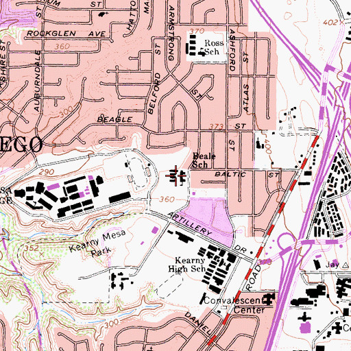 Topographic Map of Beale School, CA