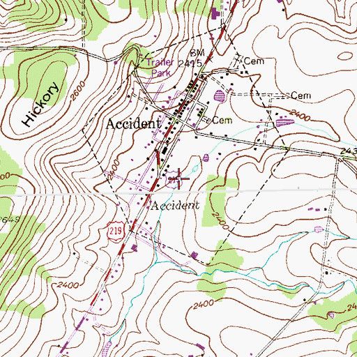 Topographic Map of Town of Accident, MD