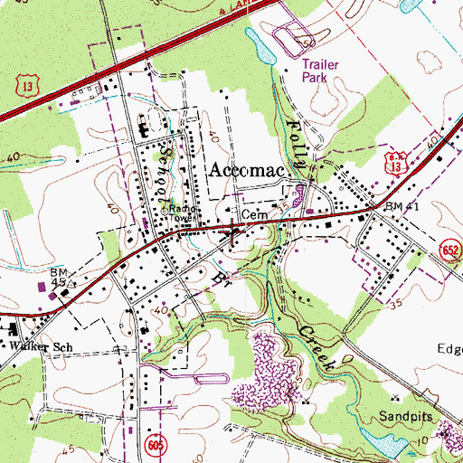 Topographic Map of Town of Accomac, VA
