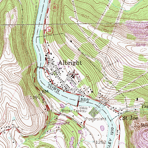 Topographic Map of Town of Albright, WV