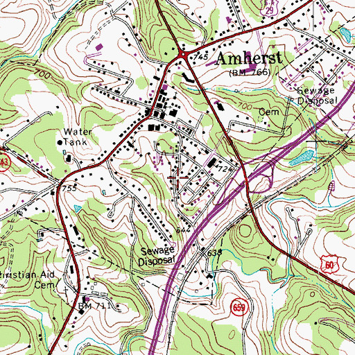 Topographic Map of Town of Amherst, VA