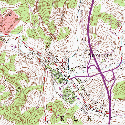 Topographic Map of Town of Anmoore, WV