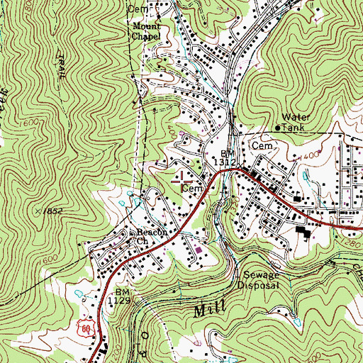 Topographic Map of Town of Ansted, WV