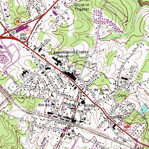 Topographic Map of Town of Appomattox, VA