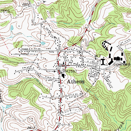 Topographic Map of Town of Athens, WV