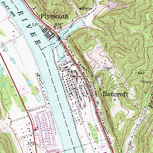 Topographic Map of Town of Bancroft, WV