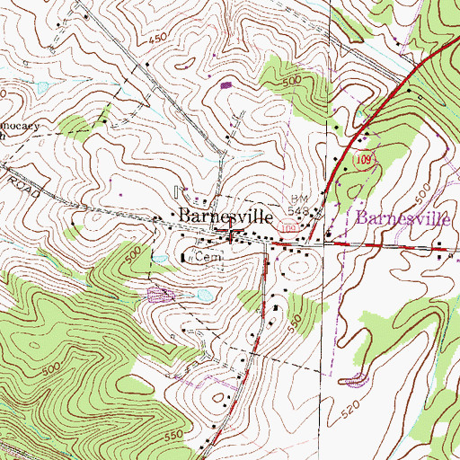 Topographic Map of Town of Barnesville, MD