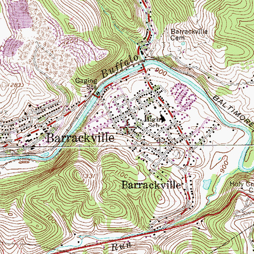 Topographic Map of Town of Barrackville, WV