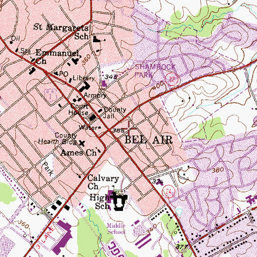 Topographic Map of Town of Bel Air, MD