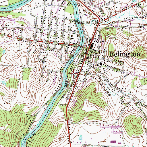 Topographic Map of Town of Belington, WV