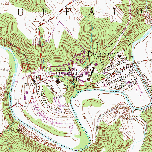 Topographic Map of Town of Bethany, WV