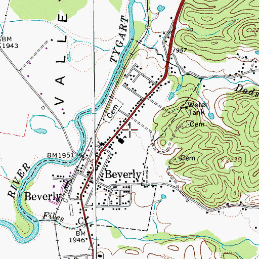 Topographic Map of Town of Beverly, WV