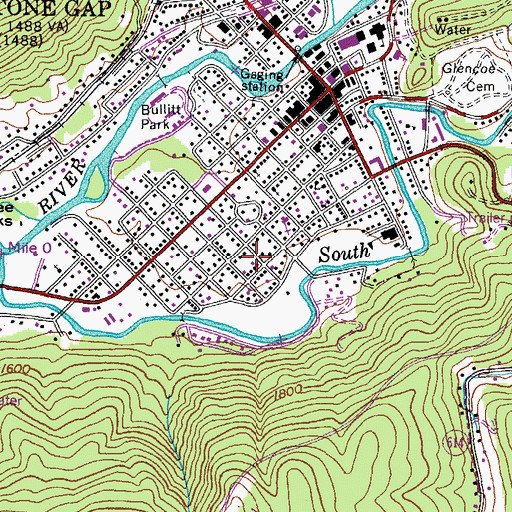 Topographic Map of Town of Big Stone Gap, VA