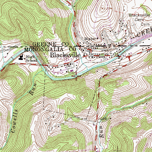 Topographic Map of Town of Blacksville, WV