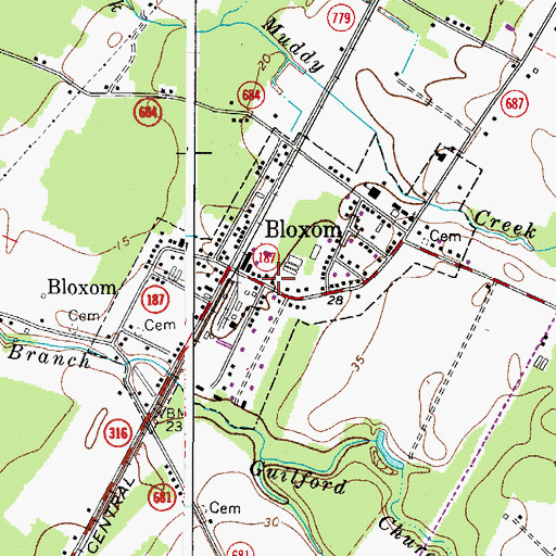 Topographic Map of Town of Bloxom, VA