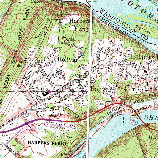 Topographic Map of Town of Bolivar, WV