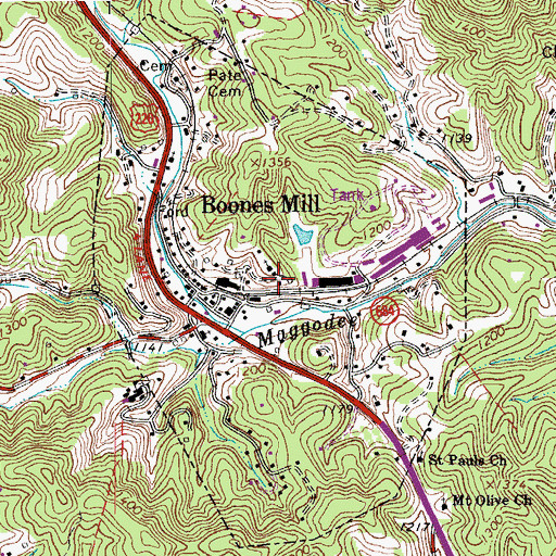 Topographic Map of Town of Boones Mill, VA