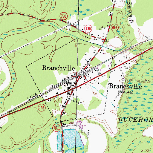 Topographic Map of Town of Branchville, VA
