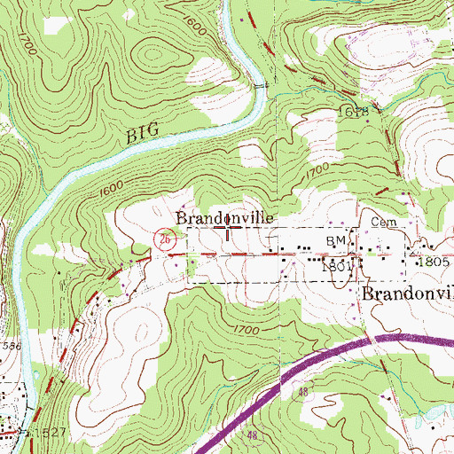 Topographic Map of Town of Brandonville, WV