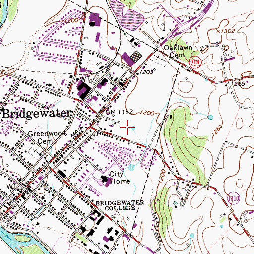 Topographic Map of Town of Bridgewater, VA