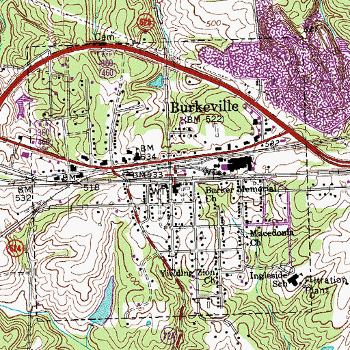Topographic Map of Town of Burkeville, VA