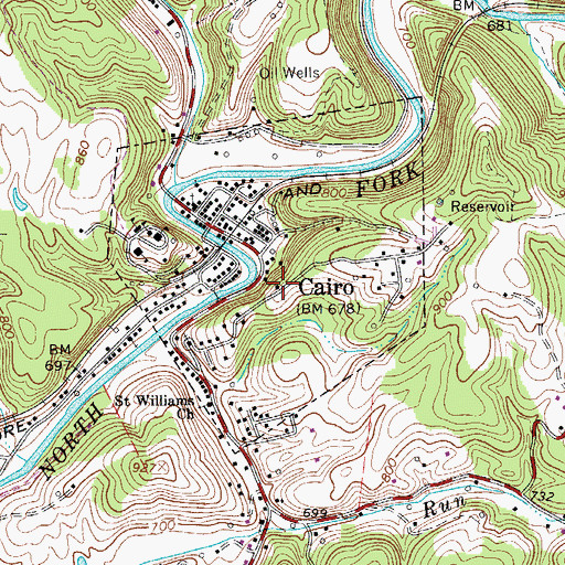 Topographic Map of Town of Cairo, WV