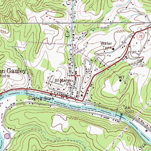 Topographic Map of Town of Camden-on-Gauley, WV