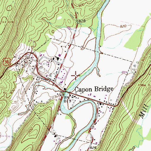 Topographic Map of Town of Capon Bridge, WV