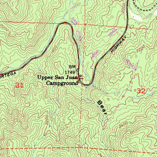 Topographic Map of Bear Canyon, CA