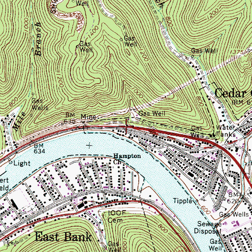 Topographic Map of Town of Cedar Grove, WV