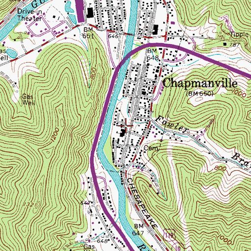 Topographic Map of Town of Chapmanville, WV