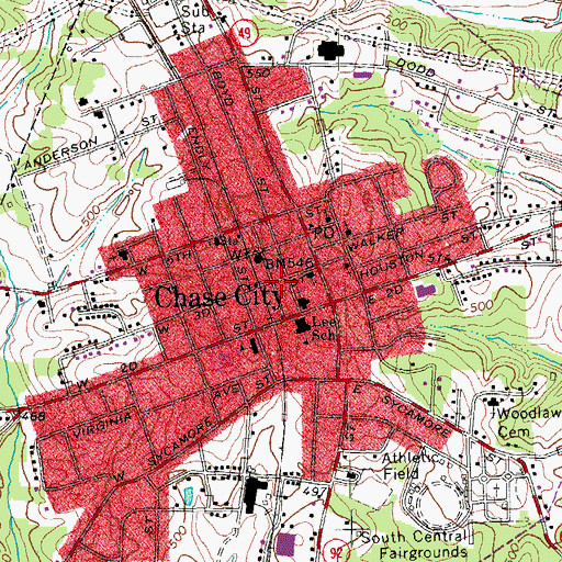 Topographic Map of Town of Chase City, VA